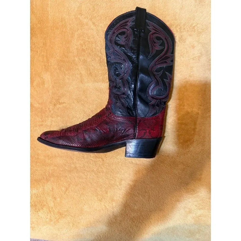 Like New! Vintage 90s Dan Post Genuine Python Cowboy Boots Mens 9D Red Black